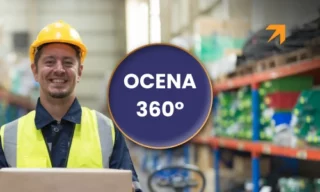 Pracownik przy napisie ocena 360°