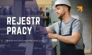 pracownik produkcji w tle napisu rejestr pracy