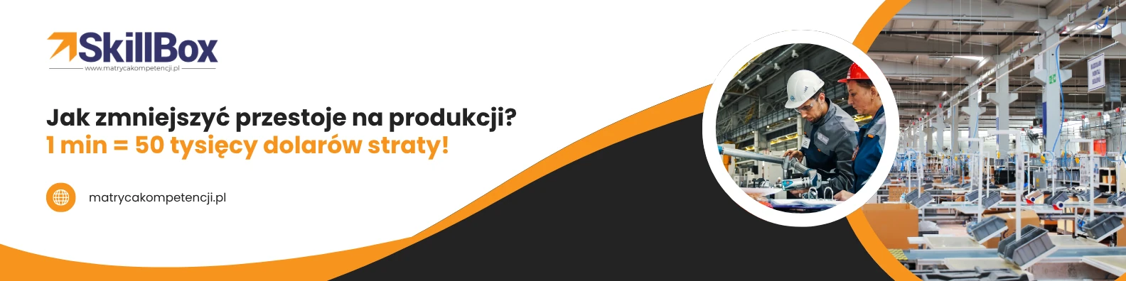 Jak zmniejszyć przestoje na produkcji ze SkillBox. Pracownicy i hala fabryczna.