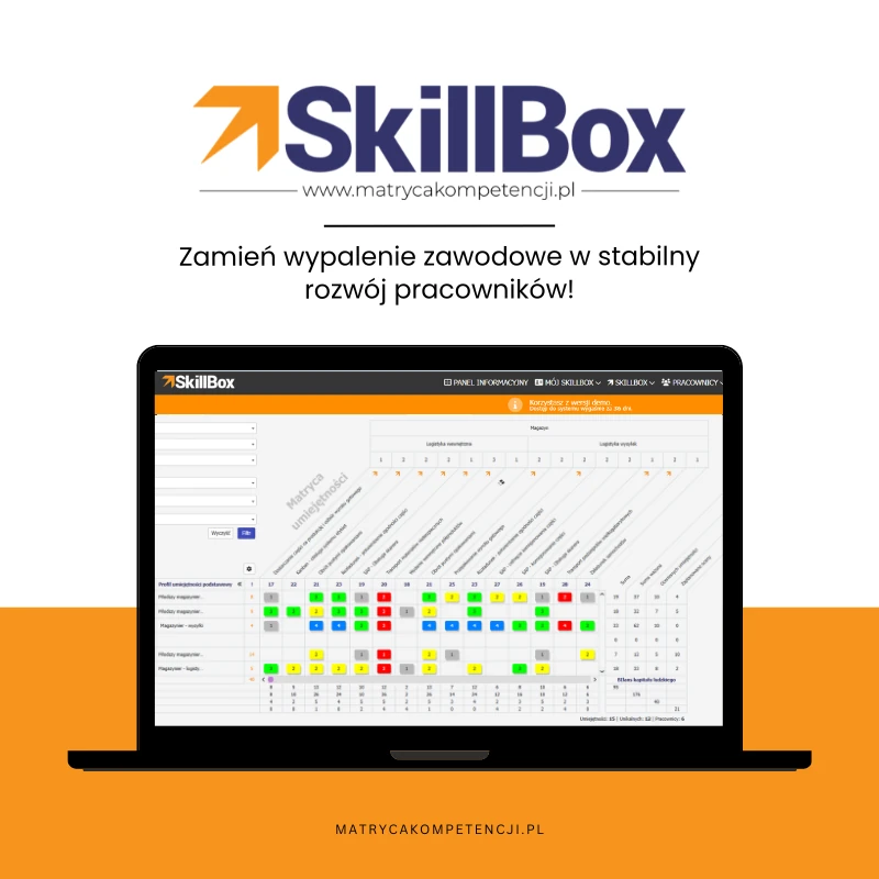 Matryca Umiejętności SkillBox na ekranie laptopa